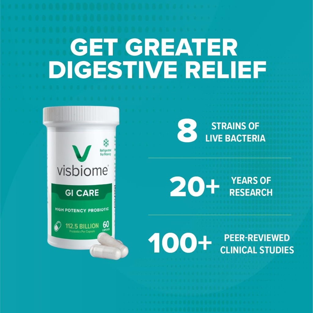 Visbiome® GI Care - High Potency Probiotic - 112.5 Billion CFU Live Probiotics, Original De Simone Formulation, Made in USA, 180 Capsules. 3
