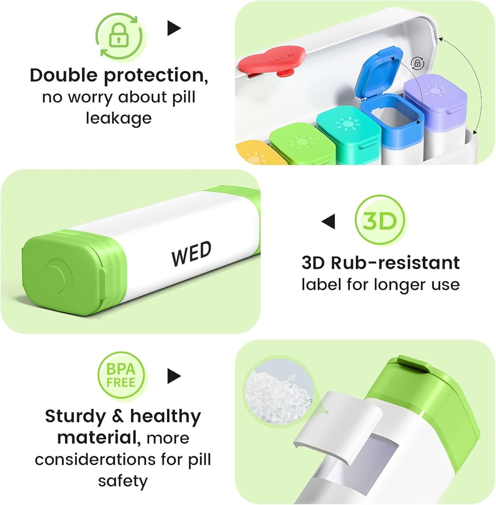 Daviky Pill Organizer 2 Times a Day - Large Capacity Weekly AM PM Pill Box with Heart Latch, 7 Day Travel Pill Case, Cute Medicine Organizer for Medication, Vitamins, Supplements 5
