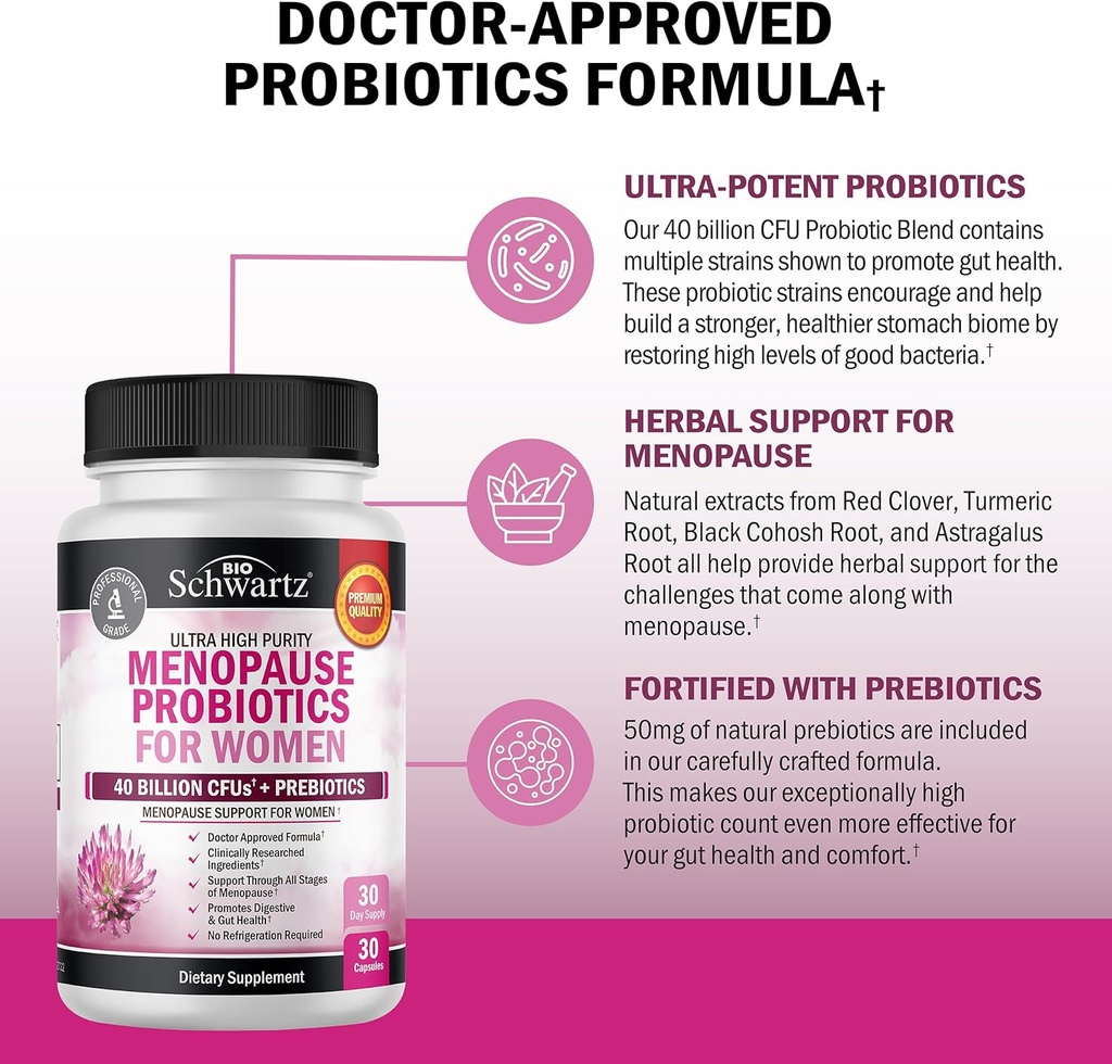 BioSchwartz Probiotic Menopause Supplement for Women (1 Month Supply) Plus Prebiotics and Probiotics with Digestive Enzymes for Women (1 Month Supply) 6