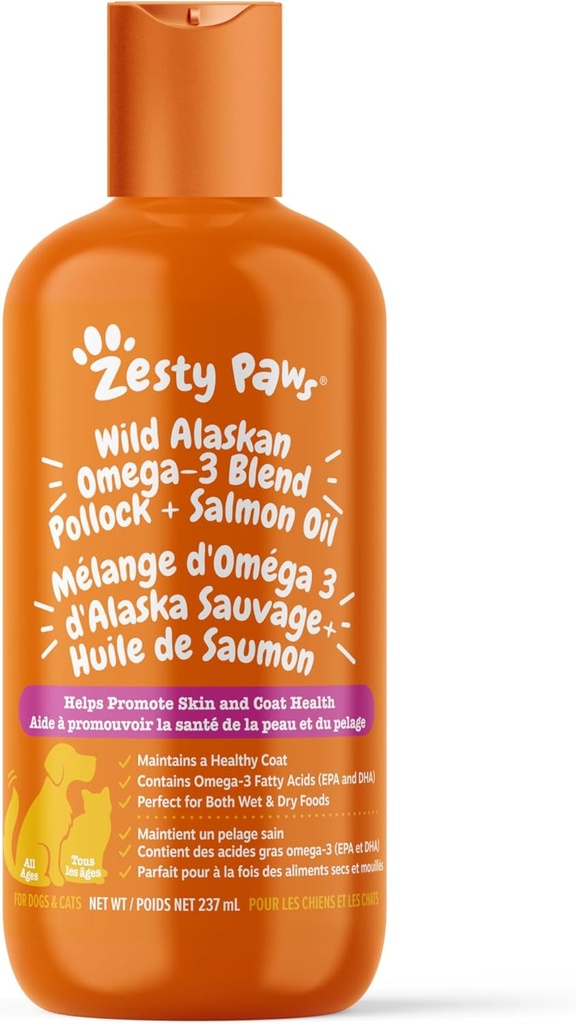 Zesty Paws Wild Alaskan Salmon Oil for Dogs and Cats- Skin and Coat Support, Omega 3 Supplement for Pets, 8.5oz 2