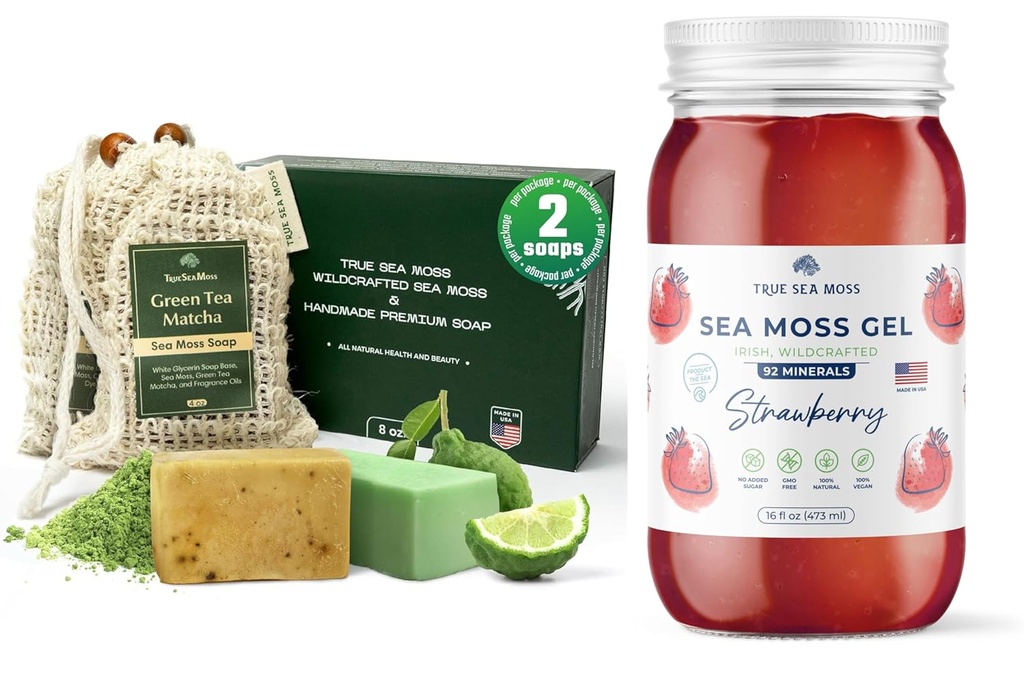Sea Moss Soap Green Tea Matcha & Aloe Bergamot & Strawberry Sea Moss Gel 2