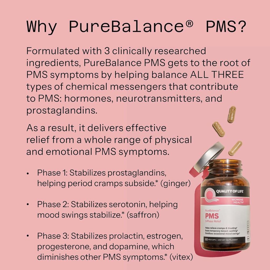 Quality of Life Pure Balance PMS, 3-Phase Relief Supplement - 60 Count 5