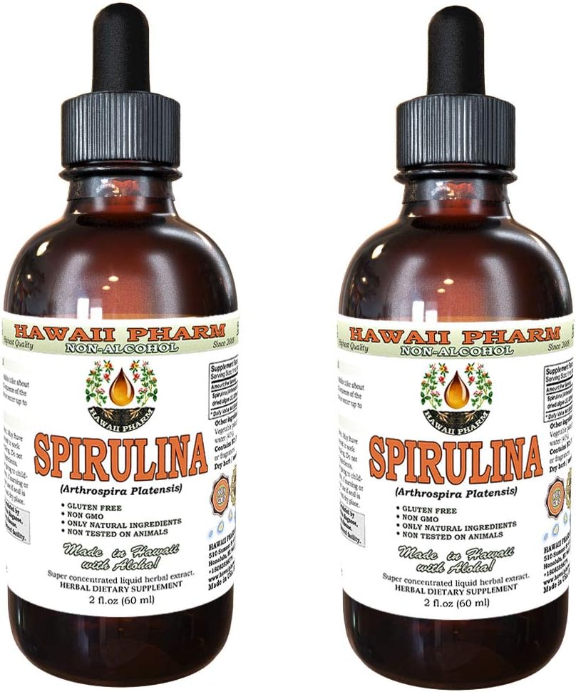 Spirulina Alcohol-Free Liquid Extract, Organic Spirulina (Arthrospira platensis) Dried Algae Glycerite Natural Herbal Supplement, Hawaii Pharm, USA 2x32 fl.oz 6