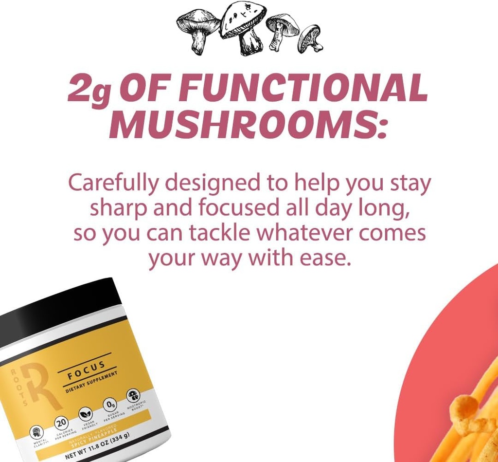 Silver Star Nutrition, Roots Focus Nootropic Brain Supplement - Strawberry Watermelon & Spicy Pineapple- Lion's Mane, Cordyceps, & Reishi Functional Mushrooms + Extended-Release Caffeine, 100 Servings 4