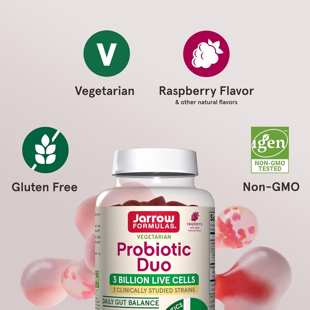 Jarrow Formulas Probiotic Duo, 3 Billion Live Cells Supplement for Immune Health and Digestive Support, 60 Raspberry Flavor Probiotic Gummies, 30 Day Supply (Pack of 12) 6
