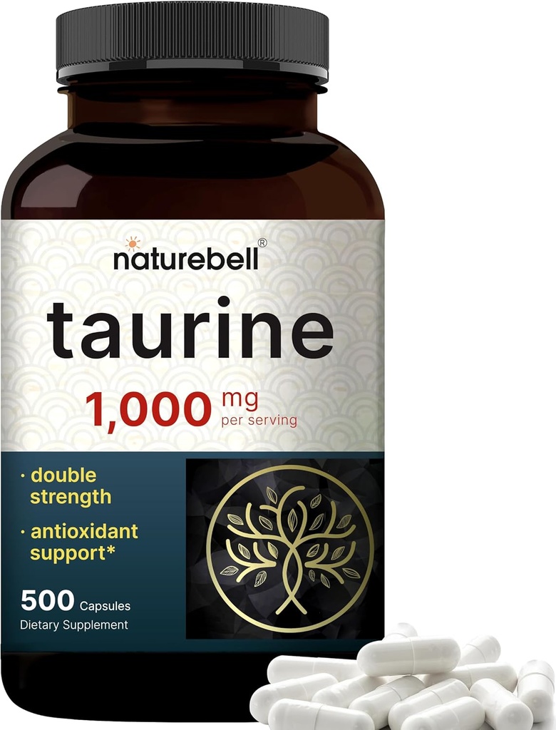 NatureBell Creatine Monohydrate Powder & Taurine Capsules 1,000mg Per Serving Bundle Pack | High Absorption Micronized Creatine | Essential Amino Acids Supplement 6