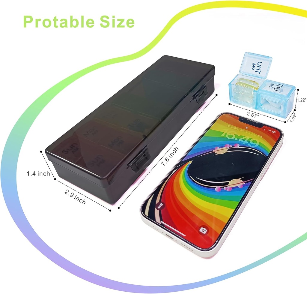 Weekly Pill Organizer 2 Times a Day-Am Pm Pill Organizer 7 Day, Pill Cases Organizers 7 Day with Separate Container, Case for Fish Oils, Vitamin, Supplements 4