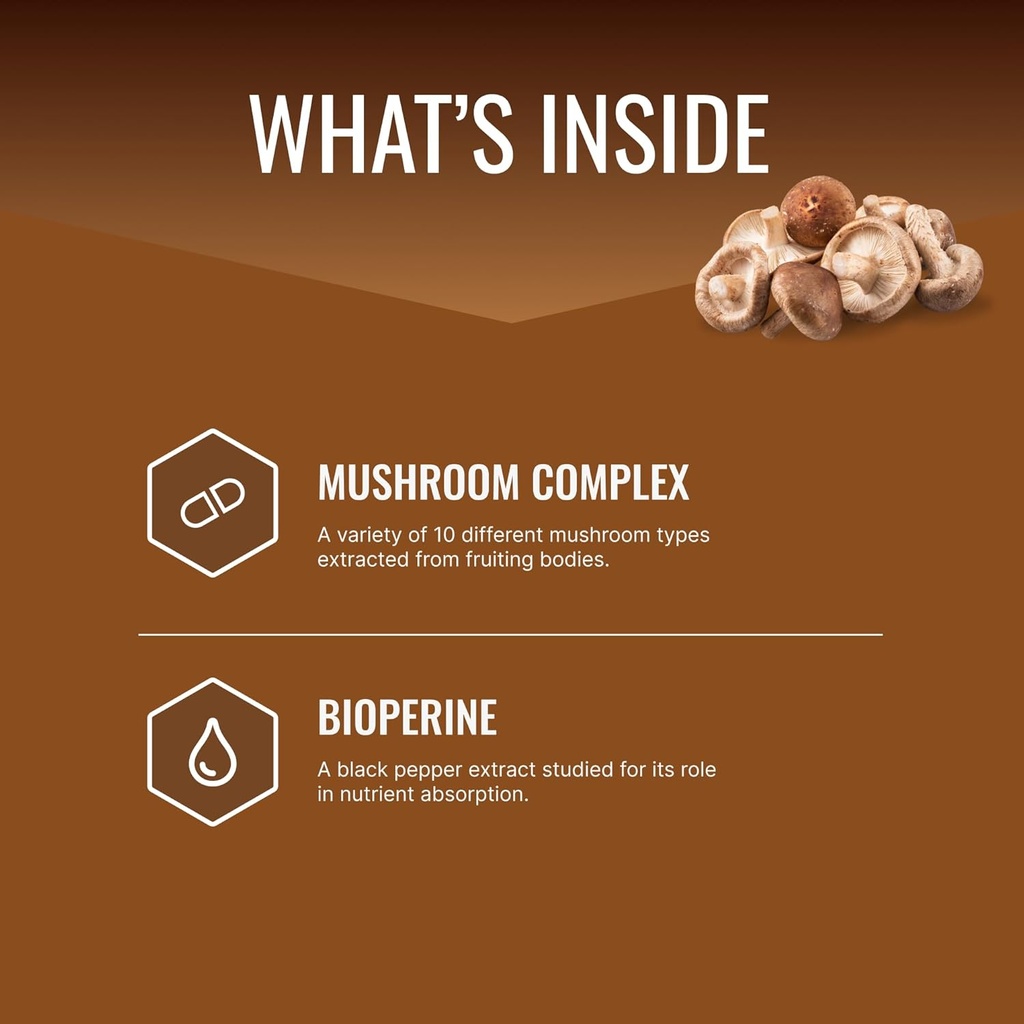 Approved Science Mushroom Complex - Support The Immune System and Cognitive Function - with Lion’s Mane, Chaga, Reishi, Turkey Tail, Shiitake, Oyster, and More - 60 Capsules - Vegan 3