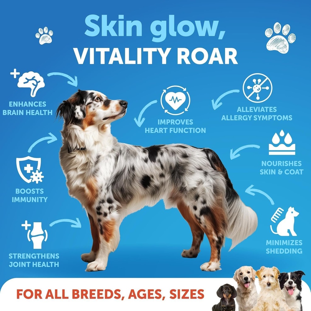 Salmon Oil for Dogs - Omega 3 for Dogs - 8 FL OZ Wild Alaskan Salmon Fish Oil - Natural EPA & DHA Fatty Acids for Skin & Coat, Allergy, Joint & Bone Health - Liquid Support Supplement for Shedding 3