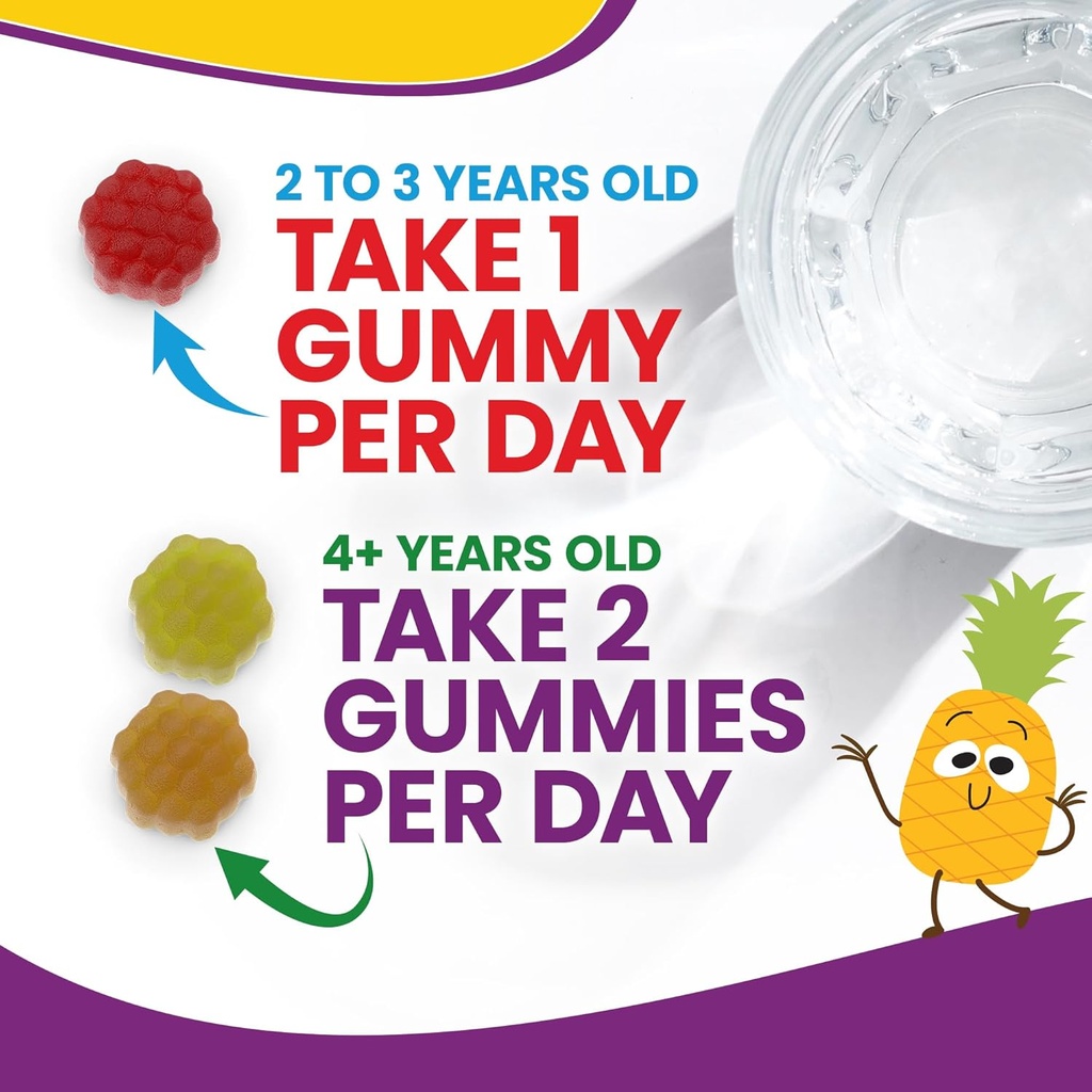 WellnessOne Kids Multivitamin Gummies - Sugar-Free Immune Support Supplement Packed with Vitamin C, B6, B12, Folic Acid & More - Natural Strawberry, Pineapple & Orange Flavors - 60 Gummy Vitamins 6