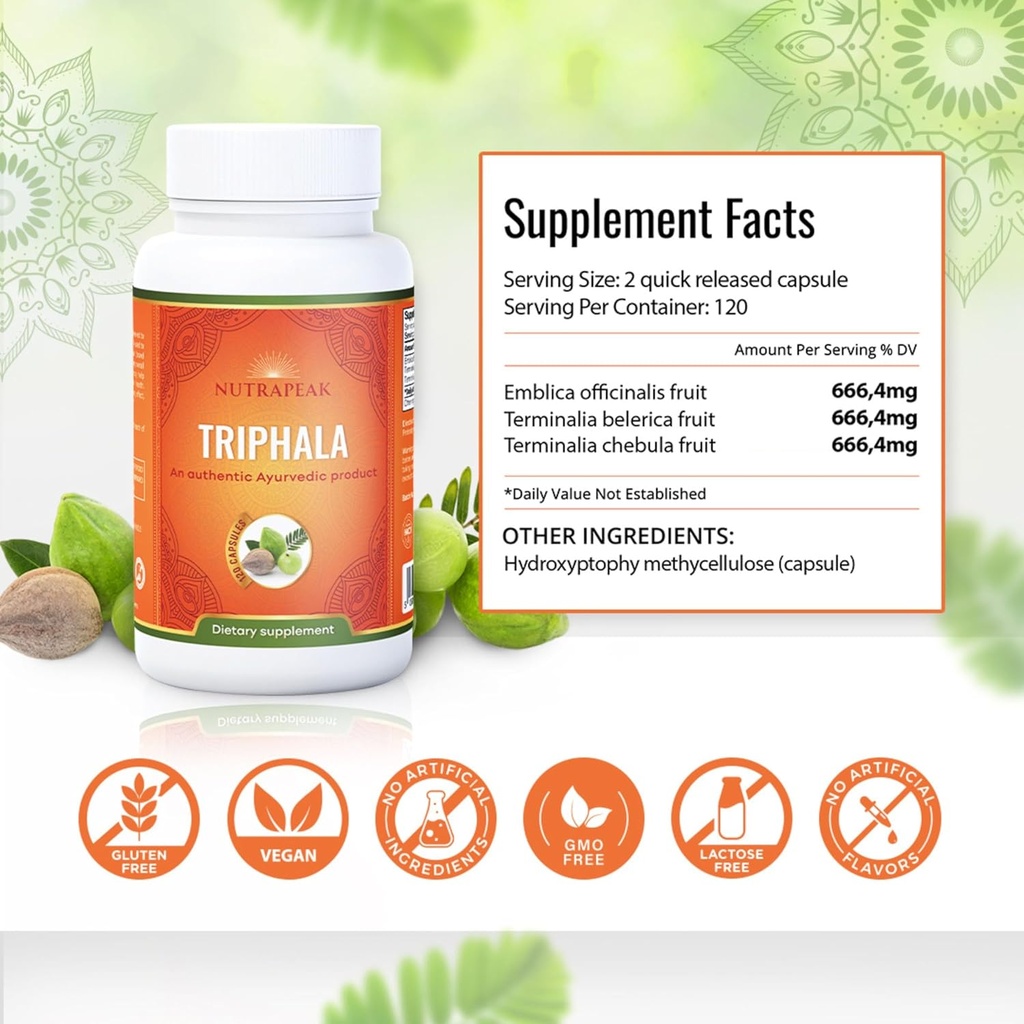 Triphala Capsules - 2000mg - Ayurvedic Triphala Guggulu Blend Made with Amla Haritaki Bibhitaki Powder - 120 Capsules - Vegan Non-GMO Soy Free Gluten Free 5