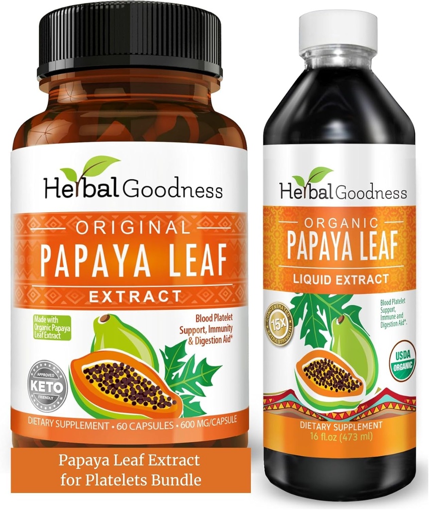 Papaya Leaf Extract for Platelets & Papaya Enzyme Bundle – 10X Digestive Capsules & 15X Liquid Platelet Support – Immune, Gut, and Digestive Health 2