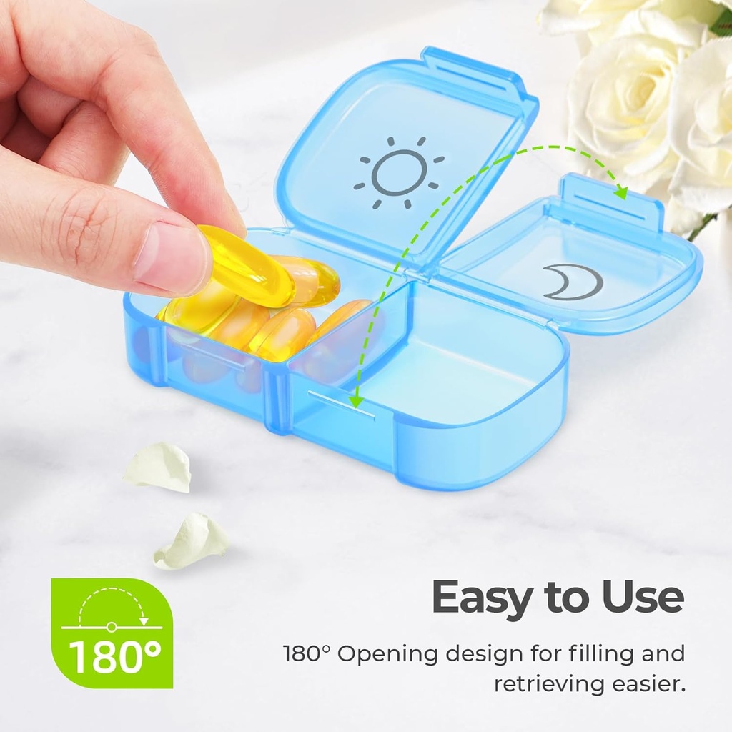 AUVON Weekly Pill Organizer 2 Times a Day with PU Leather Bag, Travel AM PM Pill Box 7 Day with One-Side Large Opening Design for Easy Filling, Portable Pill Case for Vitamins, Medication, Supplements 4