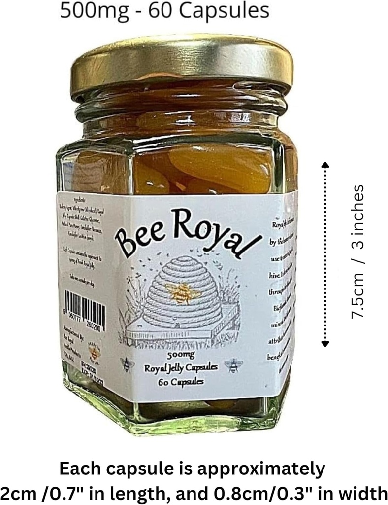 Bee Royal - 500mg Fresh Royal Jelly Capsules - 60 Capsules of 100% Fresh Queen's Jelly NOT Freeze Dried Extract - Supports Immune System, Fertility, Energy Management, Reduces Tiredness & Fatigue 4