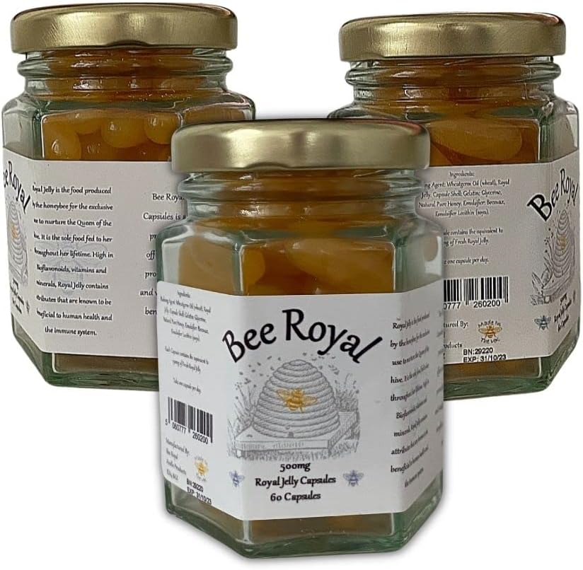 Bee Royal - 500mg Fresh Royal Jelly Capsules - 60 Capsules of 100% Fresh Queen's Jelly NOT Freeze Dried Extract - Supports Immune System, Fertility, Energy Management, Reduces Tiredness & Fatigue 5