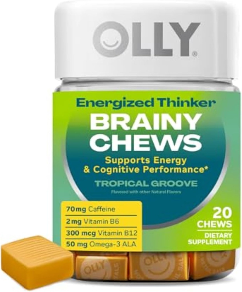 OLLY Energized Thinker Brainy Chews, 70mg of Caffeine, Vitamin B12 & Omega-3, Energy Supplement, Tropical Flavored, Vegetarian, 20 Count 2