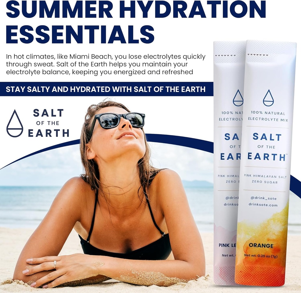 Salt of the Earth Premium Zero-Sugar Electrolyte - Made with Pink Himalayan Salt - Hydration Powder Packets | Premium Ingredients | Keto & Paleo Friendly | 12 Sticks, Orange 5