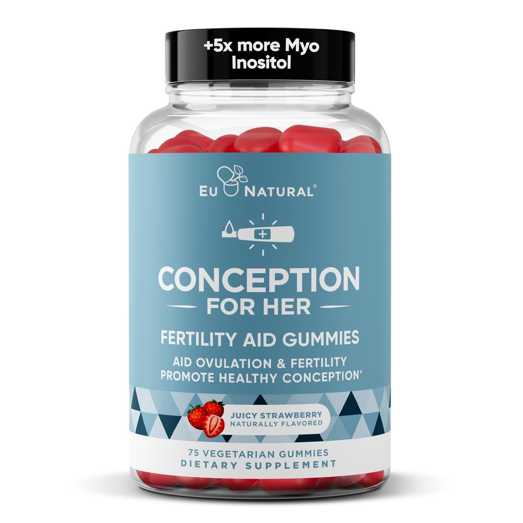Konzeption für ihre Fruchtbarkeitsgummis - Fertilitätsergänzungen für Frauen mit Myo Inositol, Folate & more Essential Nährstoffe - Delicious Juicy Strawberry Hormone Balance Vitamine, 75 ct Pectin Gummies