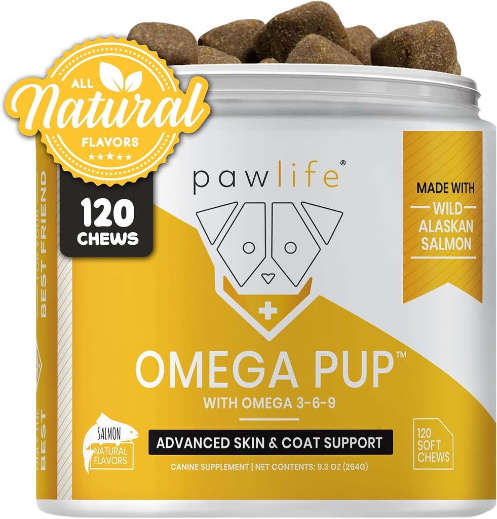 Dog Fish Oil Supplements - 120 Omega 3 Fish Oil Dog Vitamins, Veterinarian Formulierte Juckreiz für Hunde, Natürliche Omega 3 Fish Oil für Hunde, Hunde Skin und Mantel Supplement (Salmon Flavor)