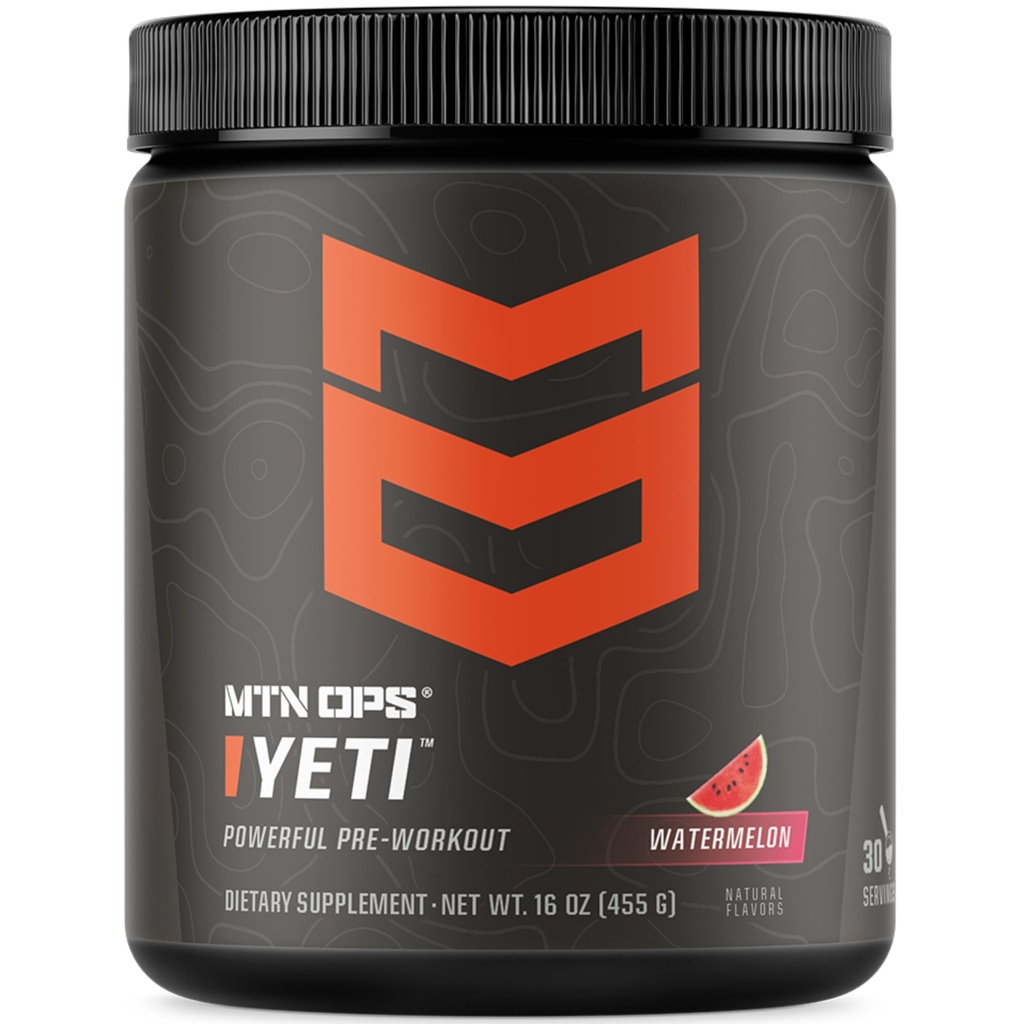 MTN OPS Yeti Pre-Workout Powder Energy Drink mit Kreatin, 200mg Koffein & BCAAs mit Beta Alanine, 30-Serving Tub, Watermelon