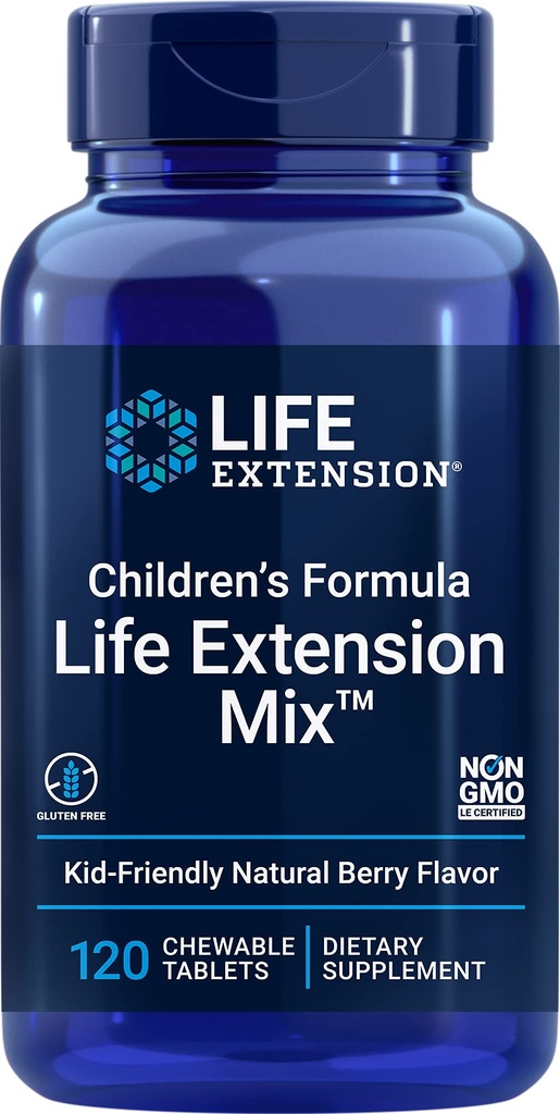 Lebensverlängerung Kinderformel MixTM, Multivitamin für Kinder, 18 essentielle Vitamine und Mineralstoffe, Beere ohne Zusatz von Sucrose, Glutenfrei, Non-GMO, 120 kaubare Tabletten