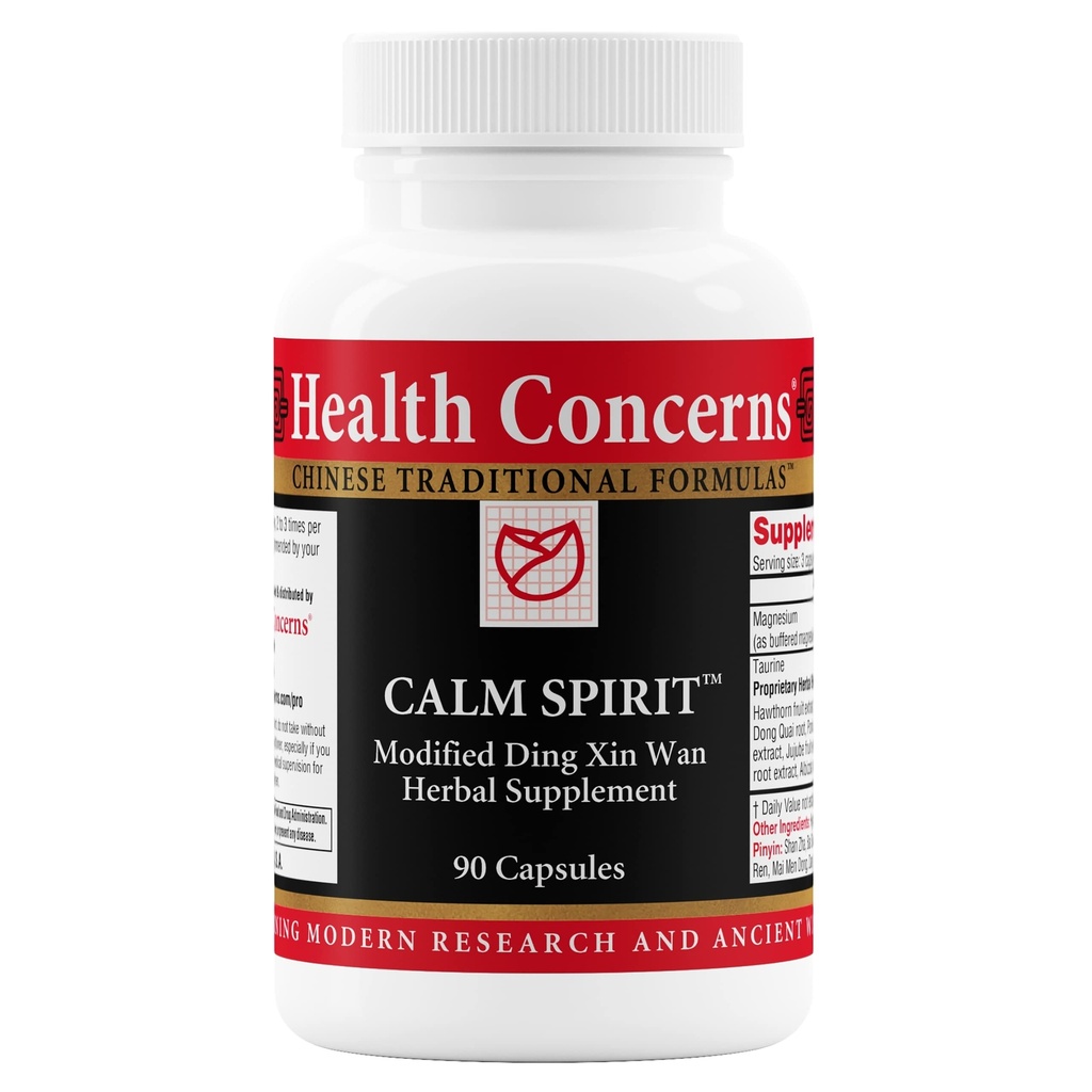 Health Concerns Calm Spirit - Stress-Relief-Ergänzung für Männer und Frauen - Herbal Calming Support - Eases Tension & Nervousness - Magnesium, Hawthorn, Chinesische Peony & Taurine - 90 Kapseln