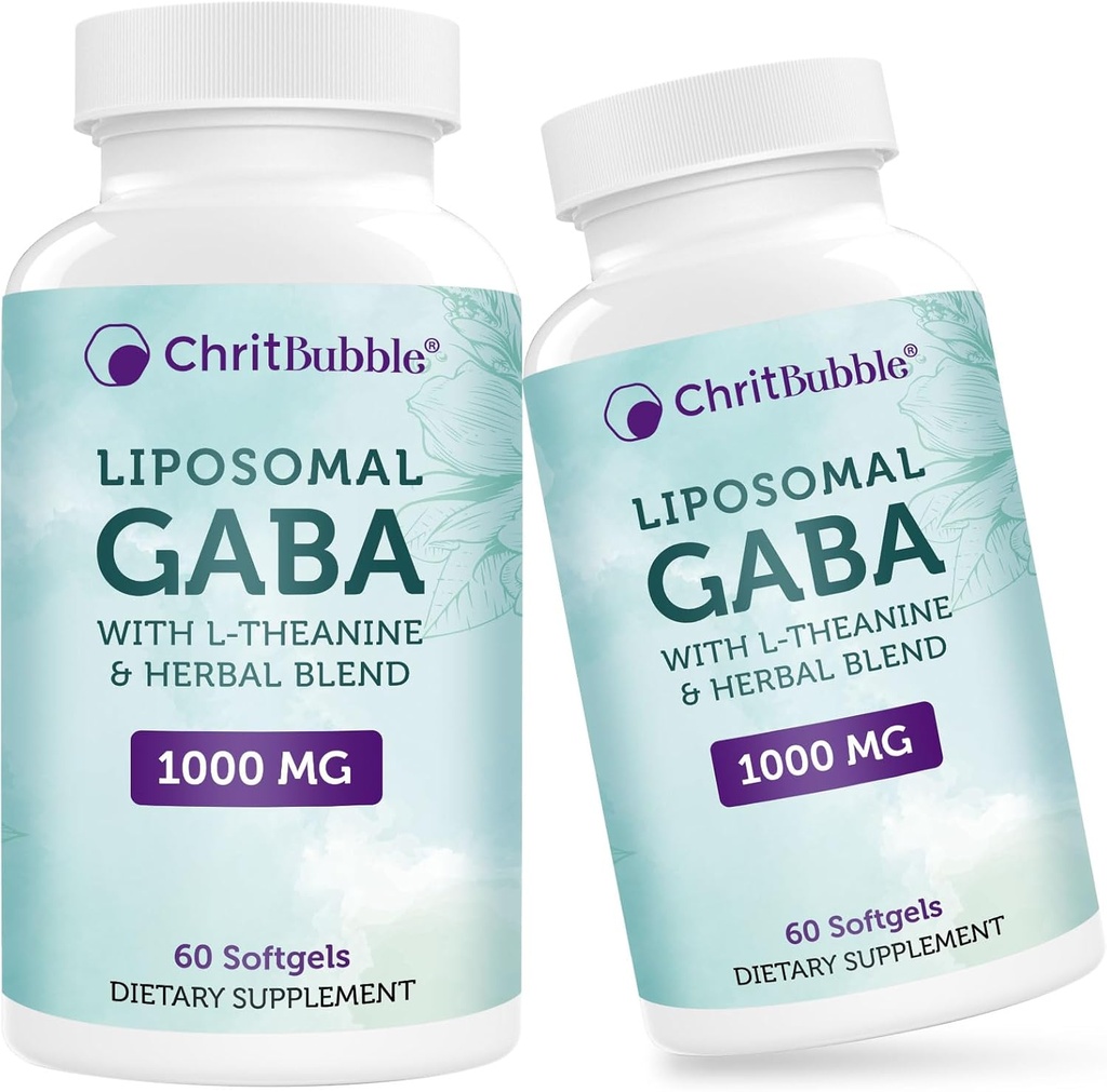 Liposomal GABA ergänzt 1000mg mit L-Theanin 200mg, Hohe Absorption,Ashwagandha,Chamomile,Tart Cherry Kräuterergänzung für Erwachsene,120 Softgels,Non-GMO,Gluten Frei
