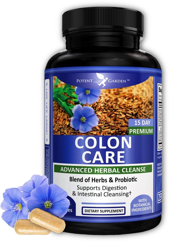 Potent Garden 15 Day Quick Colon Cleanse & Detox für Regularität und gesunde Verdauungsunterstützung mit Fiber, Kräutern & Probiotics für Gut Health & Energy Support, einfache und effektive 30 Caps