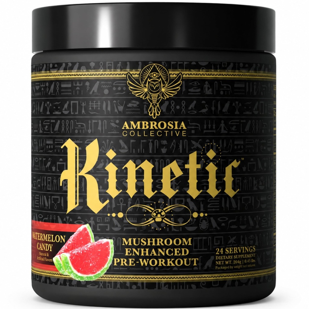 Ambrosia Kinetic Organic Preworkout, Pilz Enhanced Natural Pre Workout Supplement, Nootropic Superfood Pulver für Energie (Watermelon Candy)
