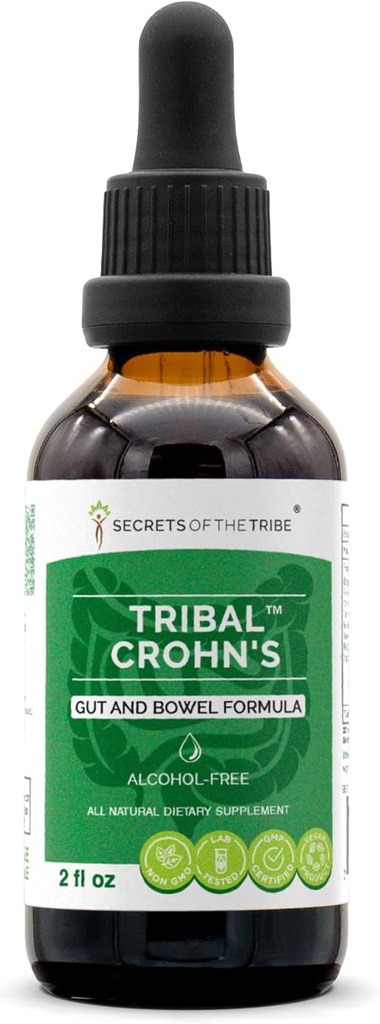 Tribal Crohn's Kräuterextrakt Alkoholfrei, Tinktur, Glycerite Slippery Elm, Petersilie, Marshmallow, Turmeric, Frankincense, Grüner Tee. Gut und Bowel Formel 2 oz