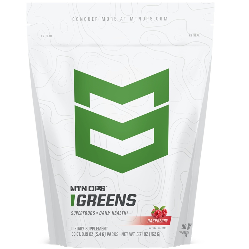 MTN OPS Super Greens Tägliche Immun-Gesundheit und Energie-Getränk-Pulver – Verdauungs-Gesundheits-Unterstützung Mischung mit Chlorophyll-Rich Greens | 30 On-The-Go Packs | Nur Wasser hinzufügen