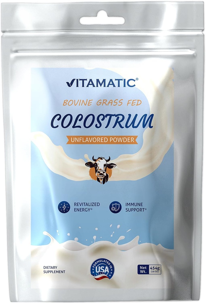 Vitamatic Bovine Colostrum 30% IgG Powder 16 OZ (454 Gramm) - Ergänzung für Gut Gesundheit, Haarwachstum, Schönheit, Muskel Erholung, & Immununterstützung - einfach zu mischen - (Unflavored)