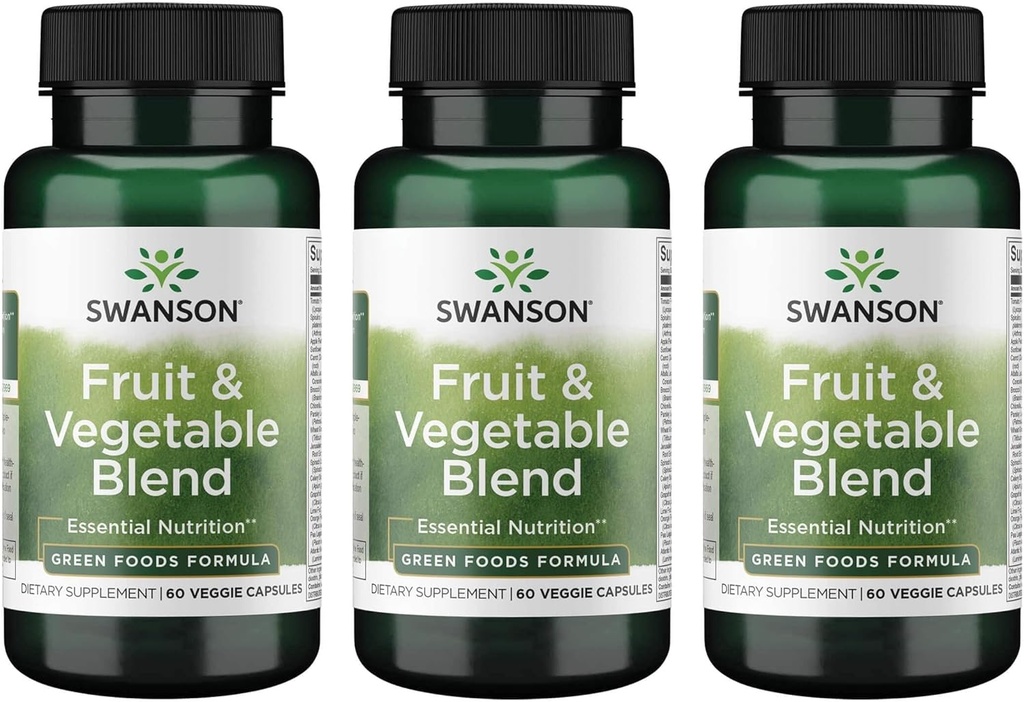 Swanson Fruit& Vegetable Blend - Natürliche Mischung von über 25 Obst und Gemüse liefern essentielle Nährstoffe - Leistungsstarke grüne Lebensmittel Veggie Supplement - (60 Veggie Kapseln) 3 Pack