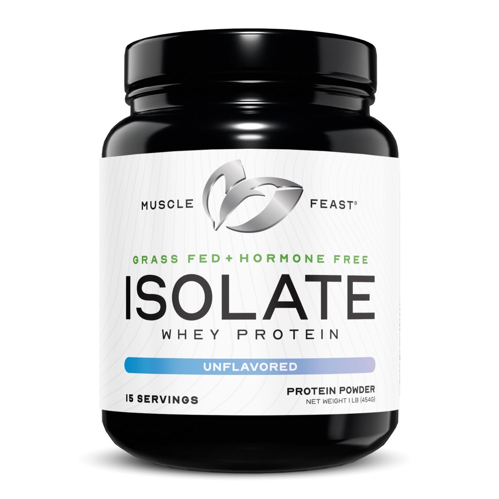 Muscle Feast Grass-Fed Whey Protein Isolate, All Natural Hormon Free Pasture Raised, Whey Isolate Protein Powder für Männer und Frauen, Clean, Non-GMO & Gluten-Free, Isolate Protein - Unflavored, 1lb