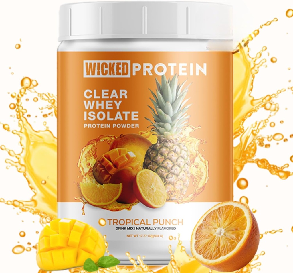 WICKED Protein Powder, Clear Whey Isolate, 23g Protein, 95 Kalorien, Refreshing Juice, Clean Label Project Certified, Gluten Free, Post Workout Recovery, Protein für Frauen und Männer (Tropical Punch)