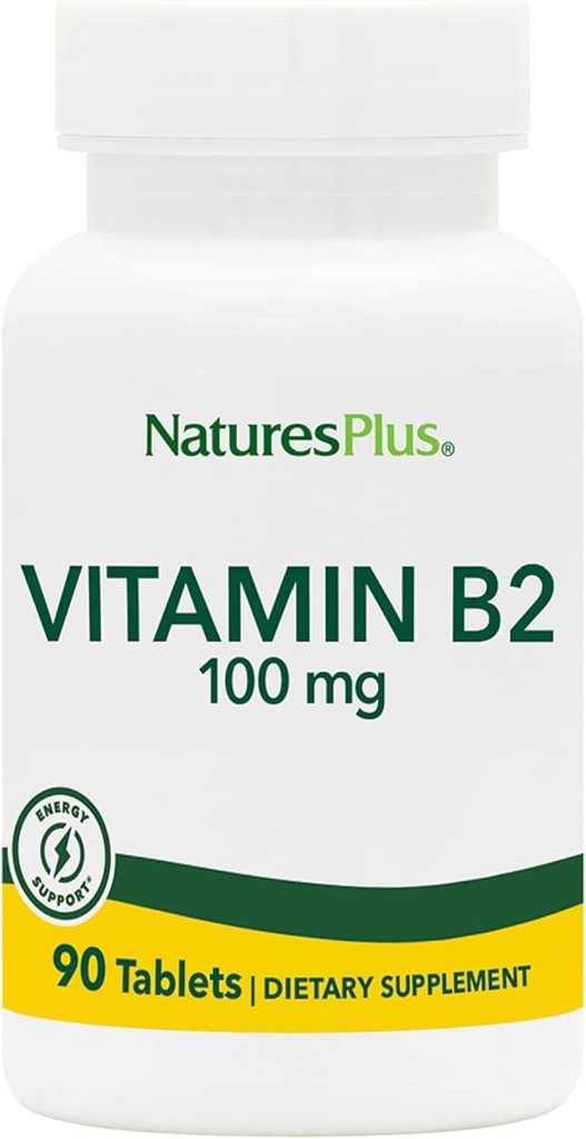 Natures Plus Vitamin B2 (Riboflavin) - 100 mg, 90 vegetarische Tabletten - Natürliche Energie und Stoffwechsel Booster, fördert Gesamtgesundheit - Glutenfrei - 90 Servierungen
