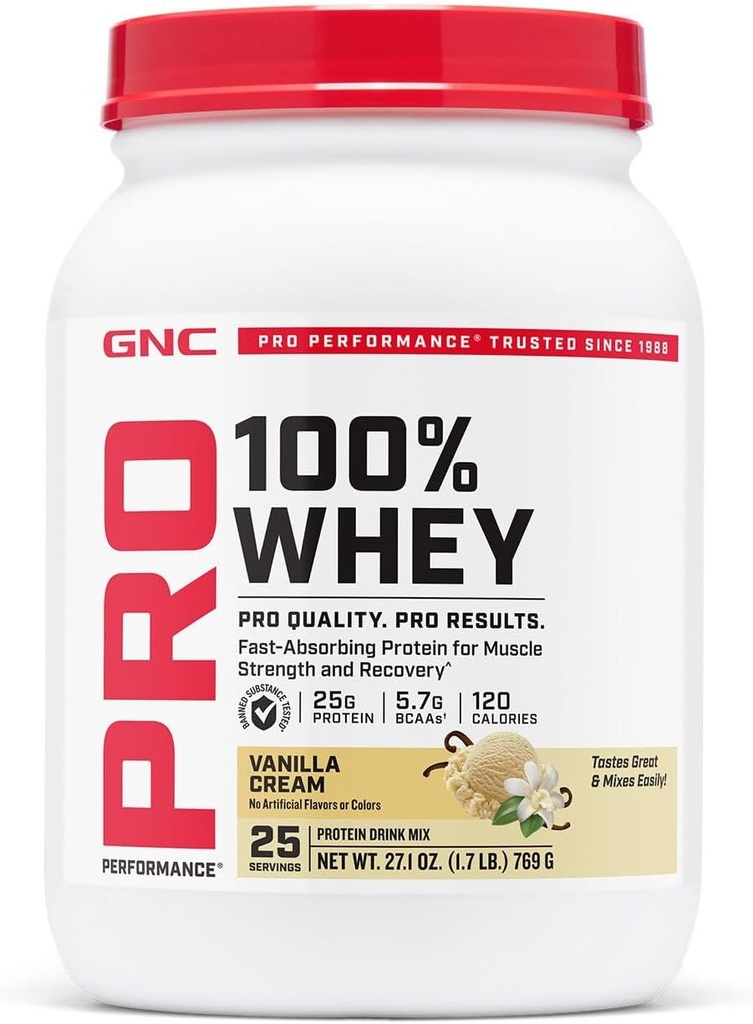 GNC Pro Performance 100% Whey Protein Powder 2.0, Fast Absorbing für Muskelkraft und Erholung, Vanille, 25 Portionen