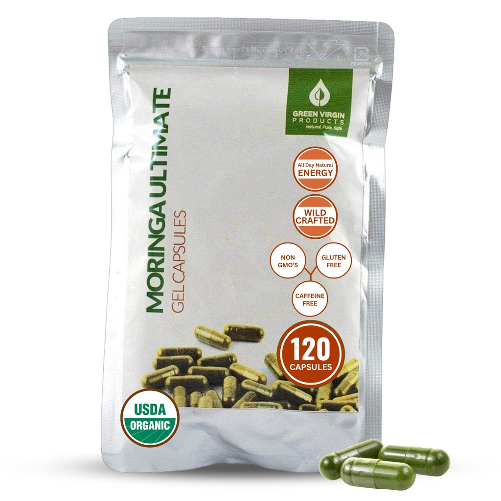 Moringa | 90 Vegan Kapseln | Certified Organic | Pure Moringa Blattpulver