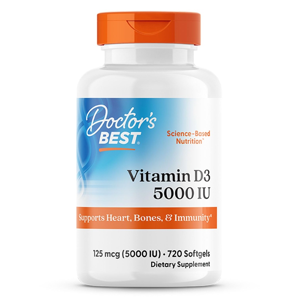 Doctor's Best Vitamin D3, Kapsel 5, 000 Iu für gesunde Knochen, Zähne, Herz- und Immununterstützung, Non-GMO, Glutenfrei, Soy Free, 720 Count (Pack von 1)