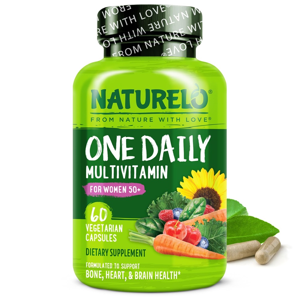 NATURELO One Daily Multivitamin für Damen 50+ (Iron Free) - Menopause Unterstützung für Frauen über 50 - Ganze Nahrungsergänzung - Non-GMO - No Soy - 60 Kapseln - 2 Monate Versorgung
