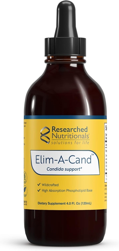 Geforschte Nahrungsergänzungsmittel Elim-A-Cand - Candida-Unterstützung - Mikrobielle & Gut-Ergänzungen mit Berberin, Slippery Elm, Cinnamon Bark, PAU D'Arco & Marshmallow Root - Herbal Detox Tincture (4 Fl Oz)