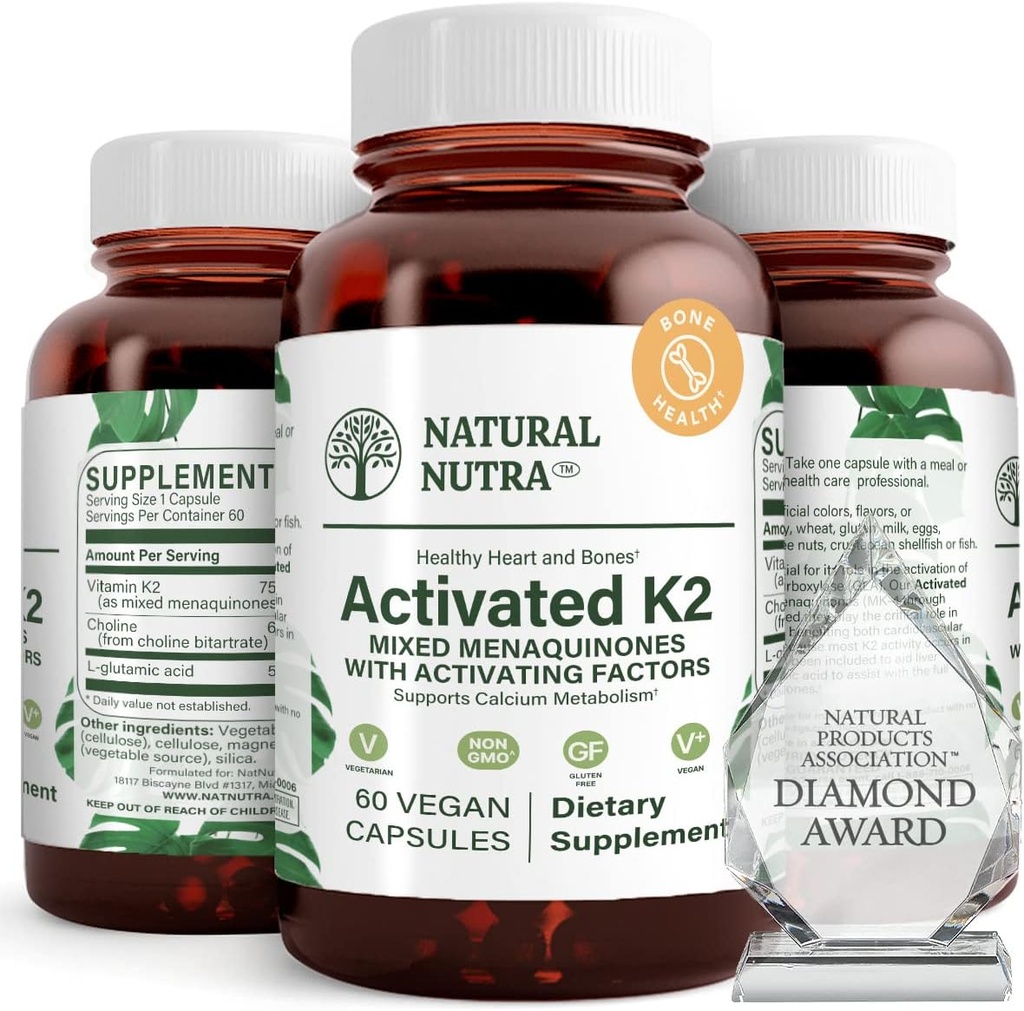 Natural Nutra Full Spectrum Vitamin K2 Supplement, Support Cardiovascular Health, Liver Function, Metabolic Health, Heart Health, Help Promotes Bone & Dental Health, 75 mcg, 60 Capsules (Pack of 3)