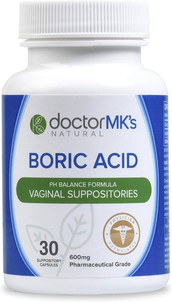 Die NATURAL Borsäure-Suppositorien von MK (600mg) für gesunde Feminin pH-Unterstützung.