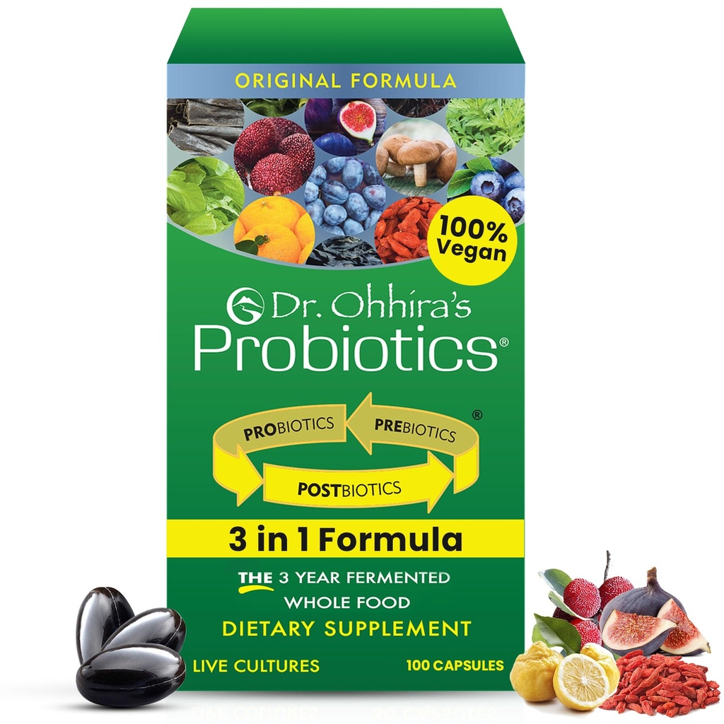 Dr. Ohhiras Probiotika Originalformel mit 3 Jahre gefruchteten Präbiotika, Live Active Probiotics und das einzige Produkt mit postbiotischen Metaboliten, 100 Kapseln