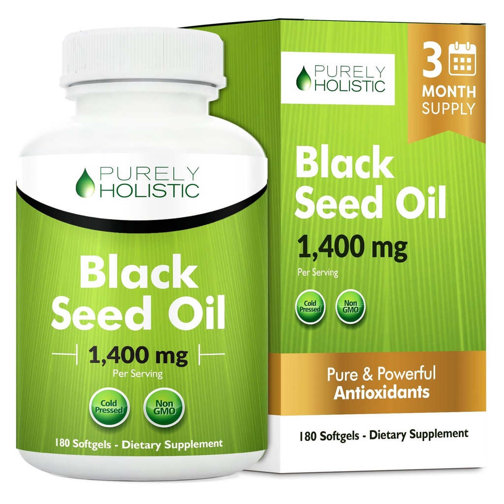 Schwarzes Saatgut Öl Kapseln 1400mg, 180 Softgels, 3 Monate Versorgung - Kaltgepresste Nigella Sativa, Rich in Omega 6, 9 & TQ, Schwarzes Cumin Seed Öl, Immununterstützung, Gelenke und Verdauung