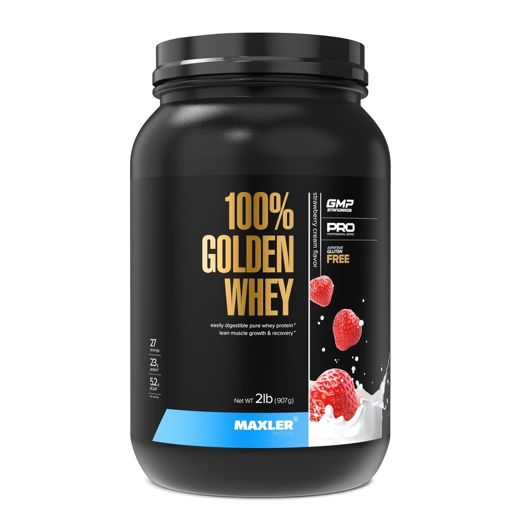 Maxler 100% Golden Whey Protein - 23g Protein per Servieren - Premium Whey Protein Powder for Pre Post Workout - Schnell-Absorbierende Whey Konzentrat, Isolate & Hydrolysate Blend - Erdbeercreme 2 lb