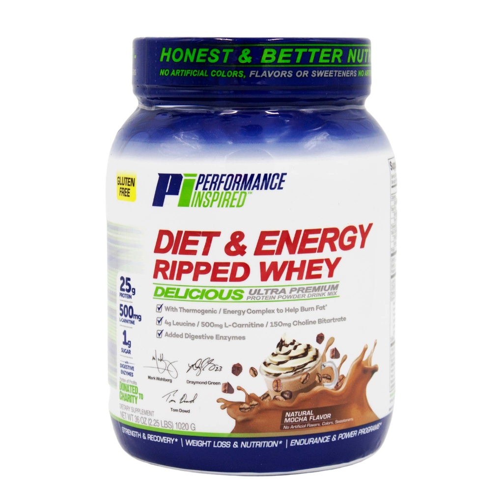 Performance Inspired Nutrition Ripped Whey Protein – 25G Protein – 4G Leucine – L-Carnitin – Green Tea Extract – Mocha – 2.25 lbs