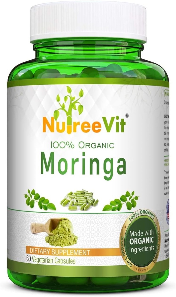 NutreeVit 100% Bio Moringa Kapseln - 60 Count Bottle