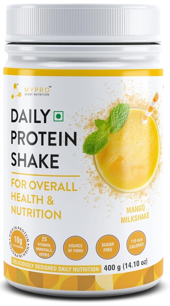 Generisches QURA Daily Protein Shake 118 kcal Calories,25 Vitamin,Minerals & 7 Kräuter, Bereitstellung Energie,Unterstützung Immunität & Knochen Gesundheit-für Männer & Frauen Mango Milch Shake Flavor -400Gm-40 Servierungen