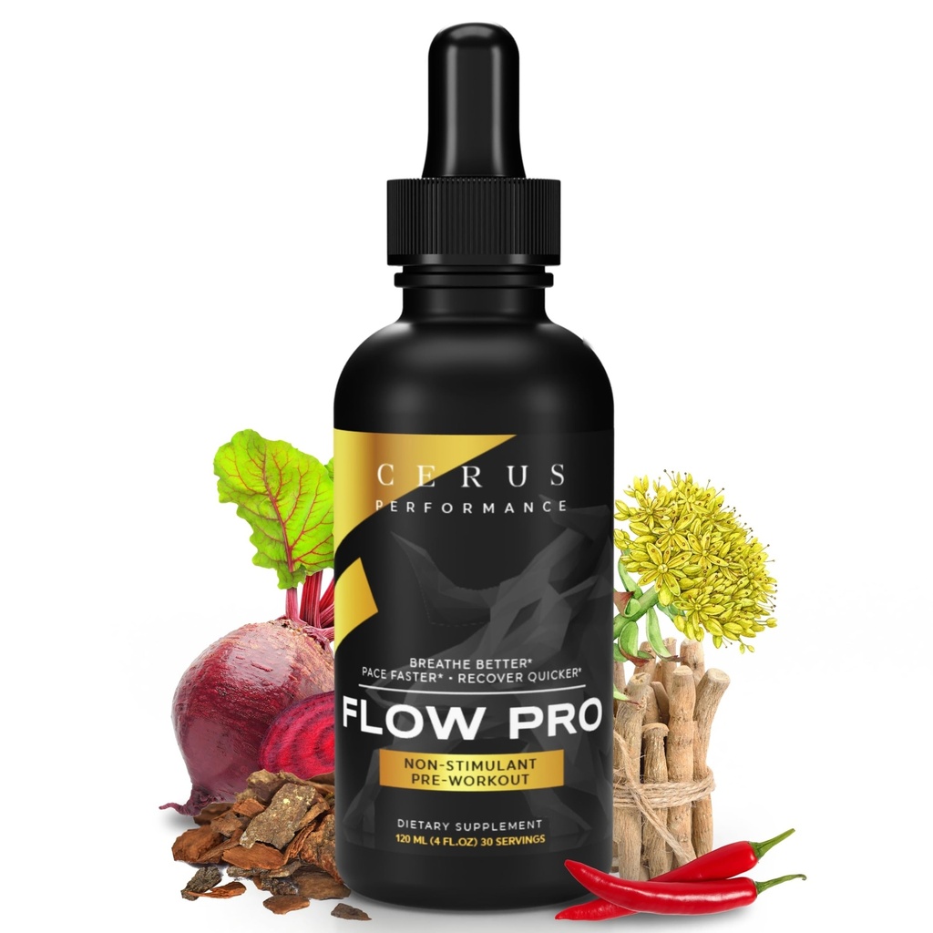 Cerus Performance Flow Pro Stimulant-Free Endurance Pre-Workout – Boosts Stamina, unterstützt Herzgesundheit mit natürlichen Kräutern, Vegan-Friendly - 4 Fl Oz